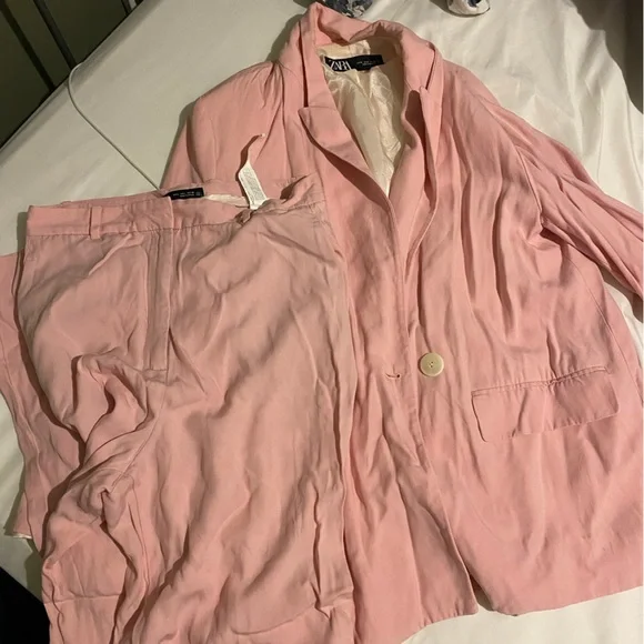 Zara Pink Double Breasted Blazer 2701/644 and Matching High Waist Pant 2702/644 - Picture 3 of 7